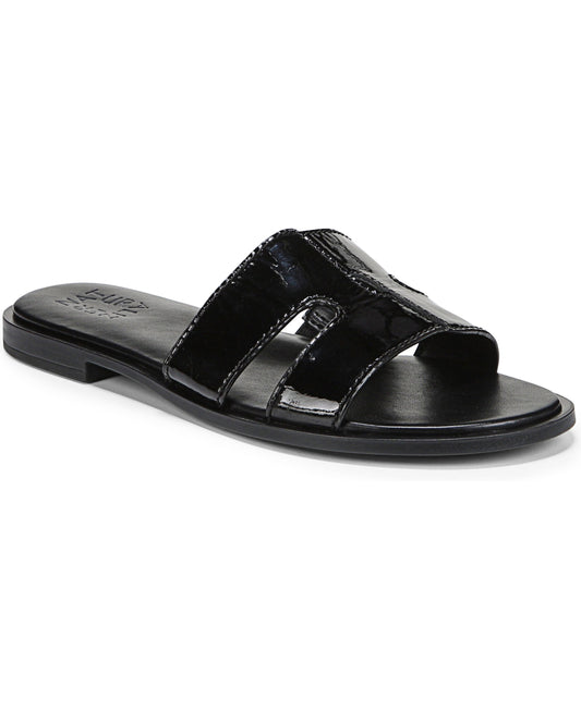 Naturalizer Fame Slide Sandals Black Patent Leather 5.5M
