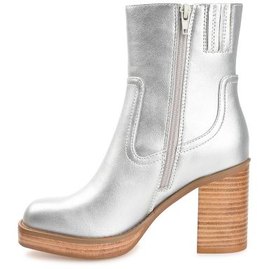 Journee Collection Womens Brittany Tru Comfort Foam Inside Zip Platform Booties Silver 7.5