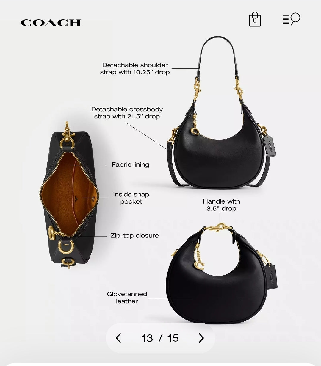 COACH Leather Jonie Bag 22 Brown