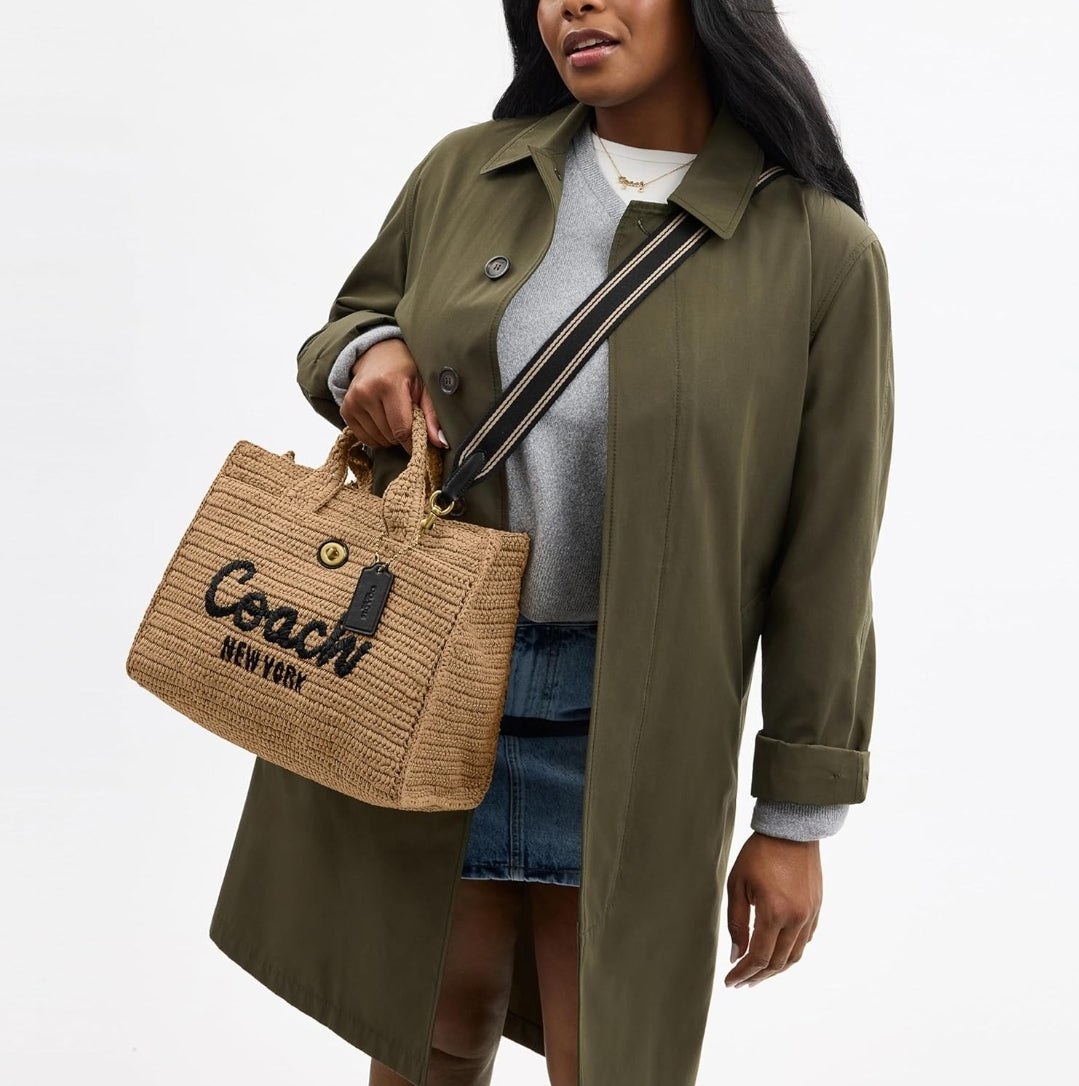 COACH Cargo Embroidered Logo Straw tote