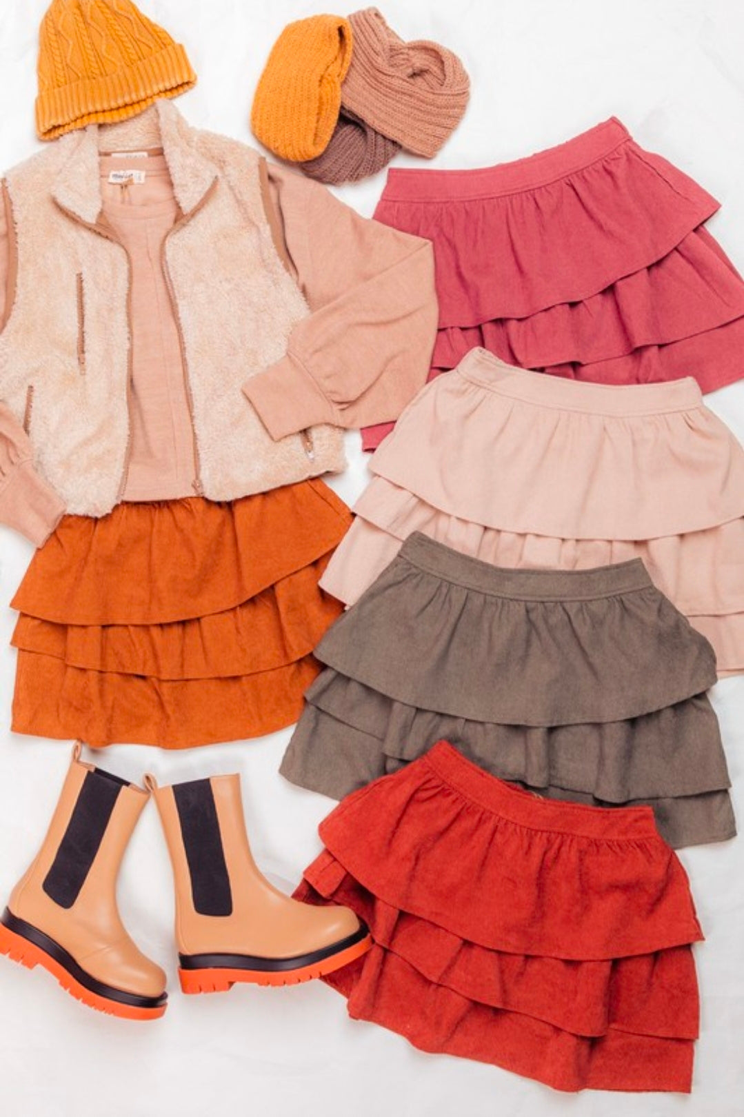 Ruffled corduroy solid mini skirt
