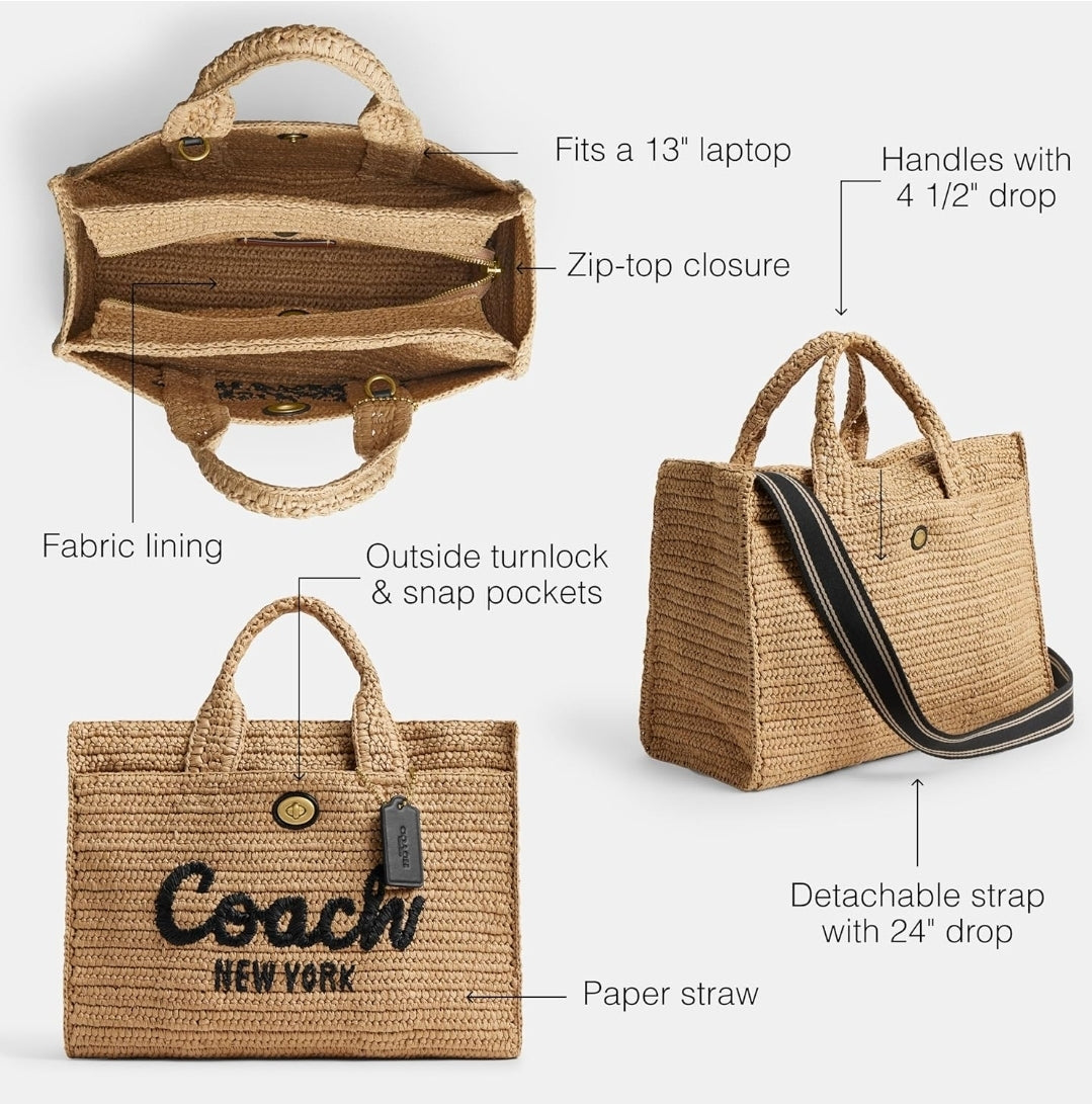 COACH Cargo Embroidered Logo Straw tote