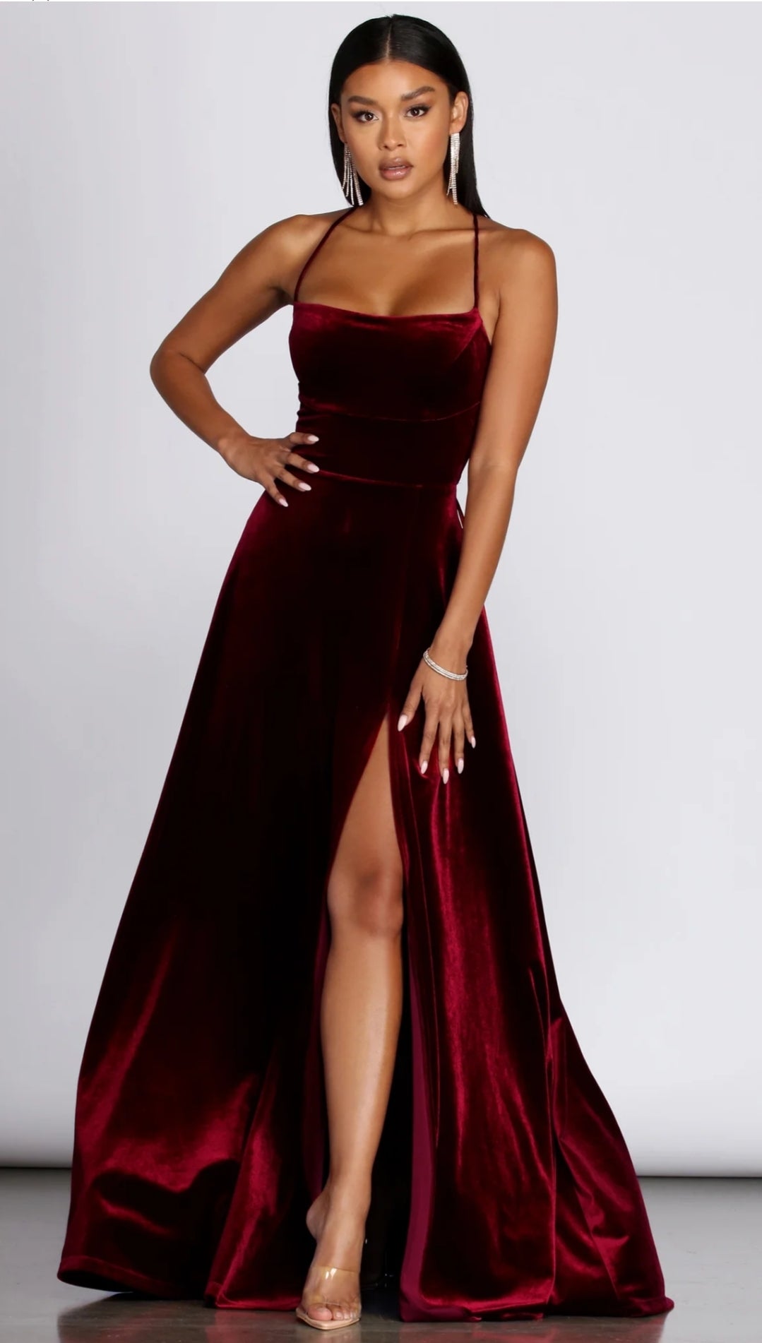 Velvet Lace Up Evening Gown