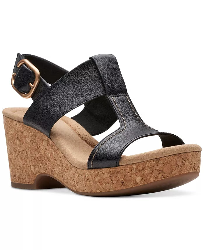 Clarks Giselle Style Wedge Heel Platform Black 6M