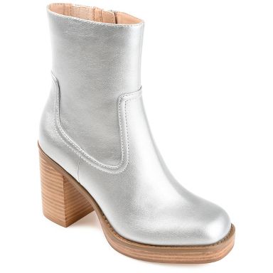 Journee Collection Womens Brittany Tru Comfort Foam Inside Zip Platform Booties Silver 7.5