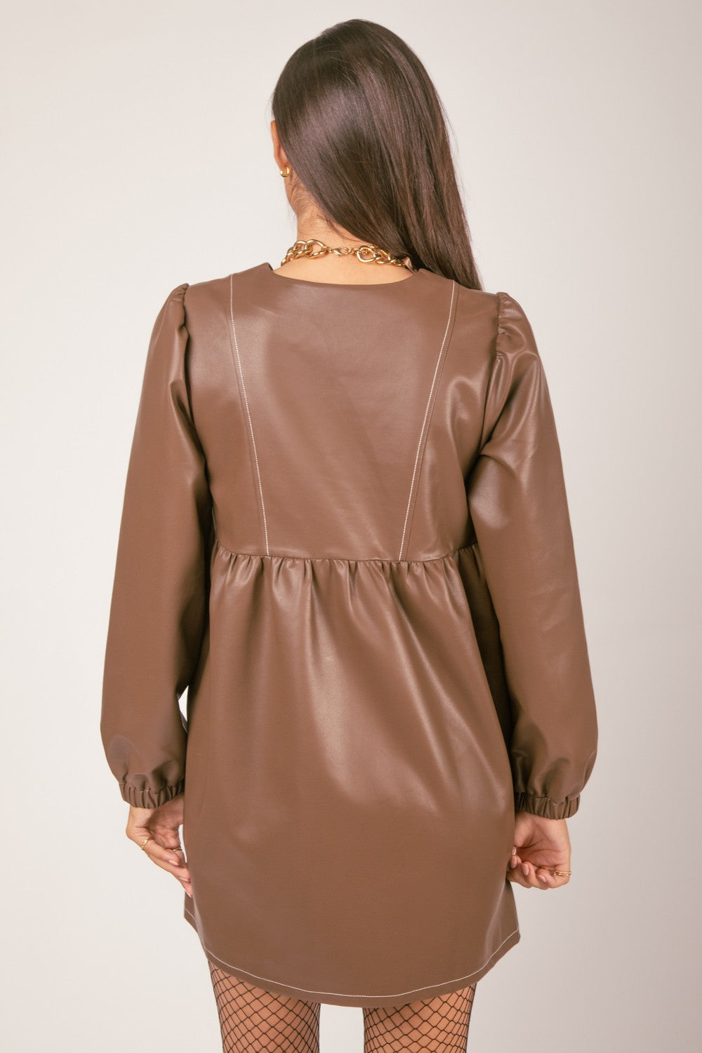 Faux Leather Babydoll Mini Dress