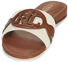 Lauren Ralph Lauren Alegra Slide Sandals Natural, Deep Saddle Tan 7M
