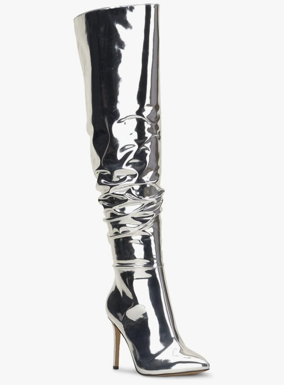 I.N.C. International Concepts Womens Iyonna Over-The-Knee S Silver Patent 5M