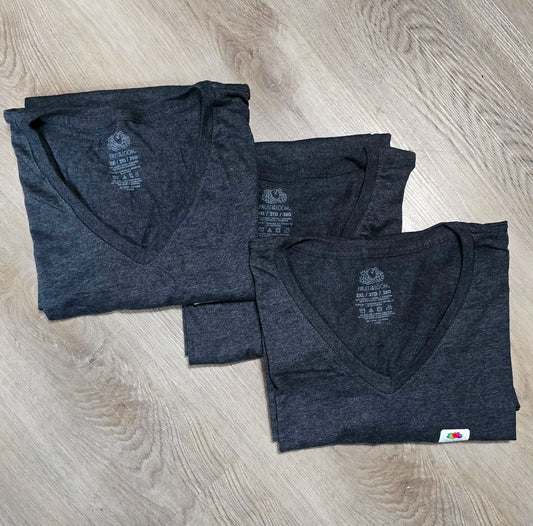 3 Heather Black V-veck (2XL)