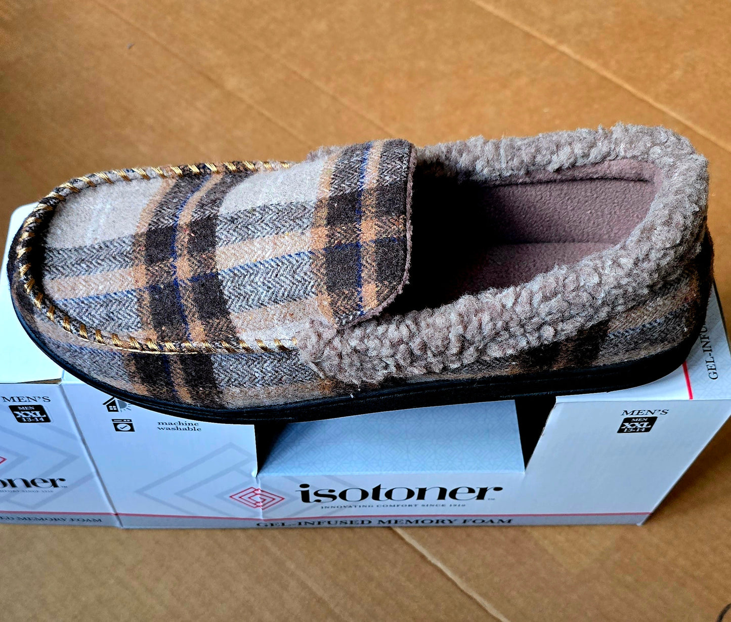 Isotoner Mens Plaid Dark Chocolate/Beige XXL (13 - 14)