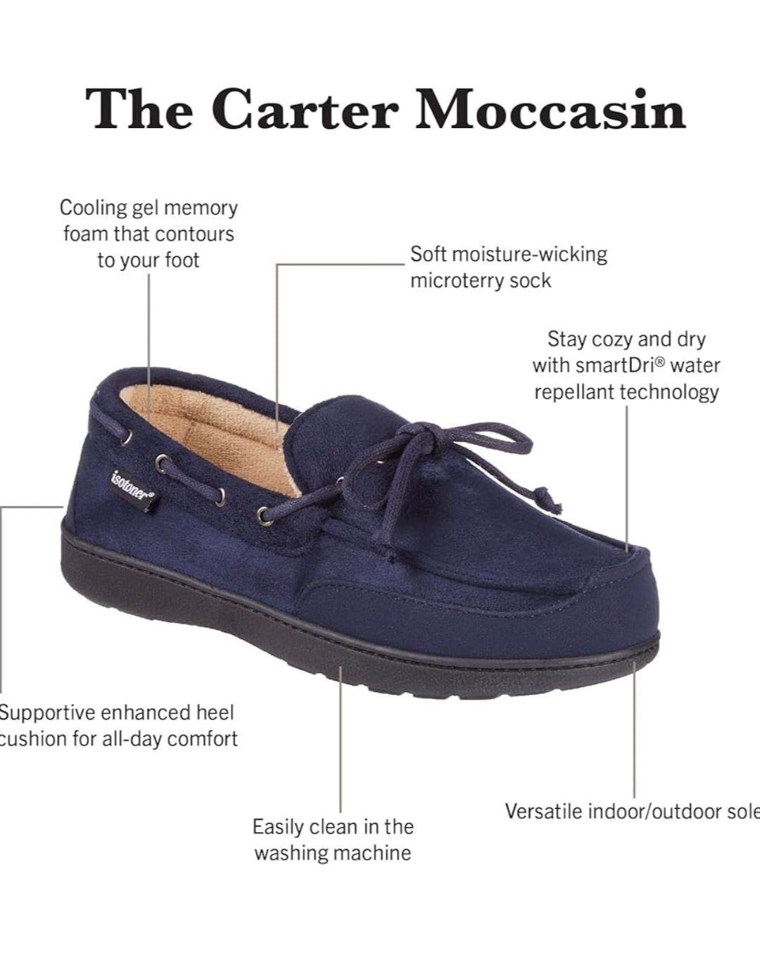 Isotoner Mens Water Repellent Microsue Navy blue L (9.5 - 10.5)