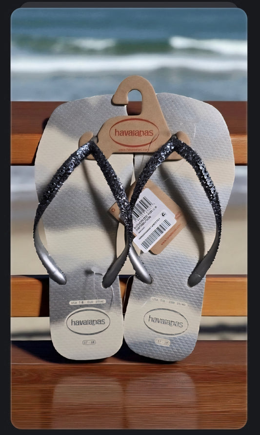 Havaianas Womens Slim Square Glitter flip flops Beige