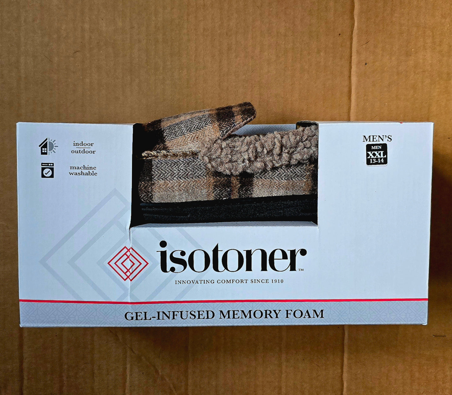 Isotoner Mens Plaid Dark Chocolate/Beige XXL (13 - 14)