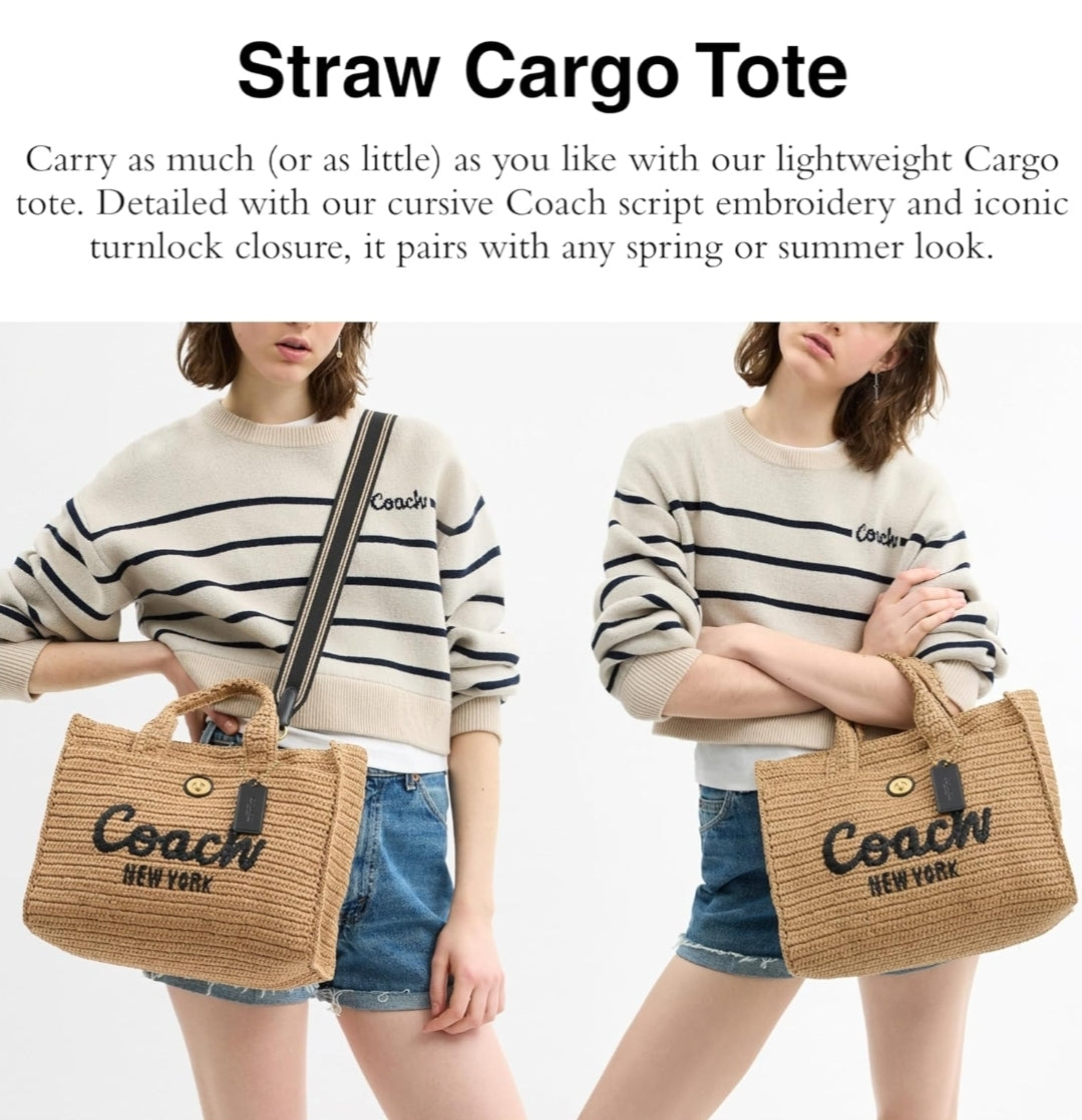 COACH Cargo Embroidered Logo Straw tote