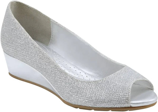 Bandolino Womens Candra Peep Silver Glam 9M