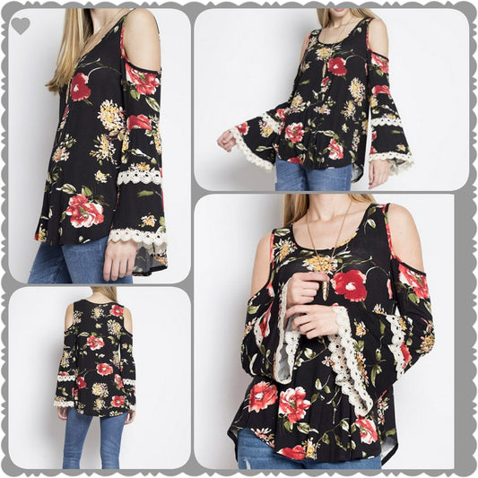 Cold shoulder - floral print top