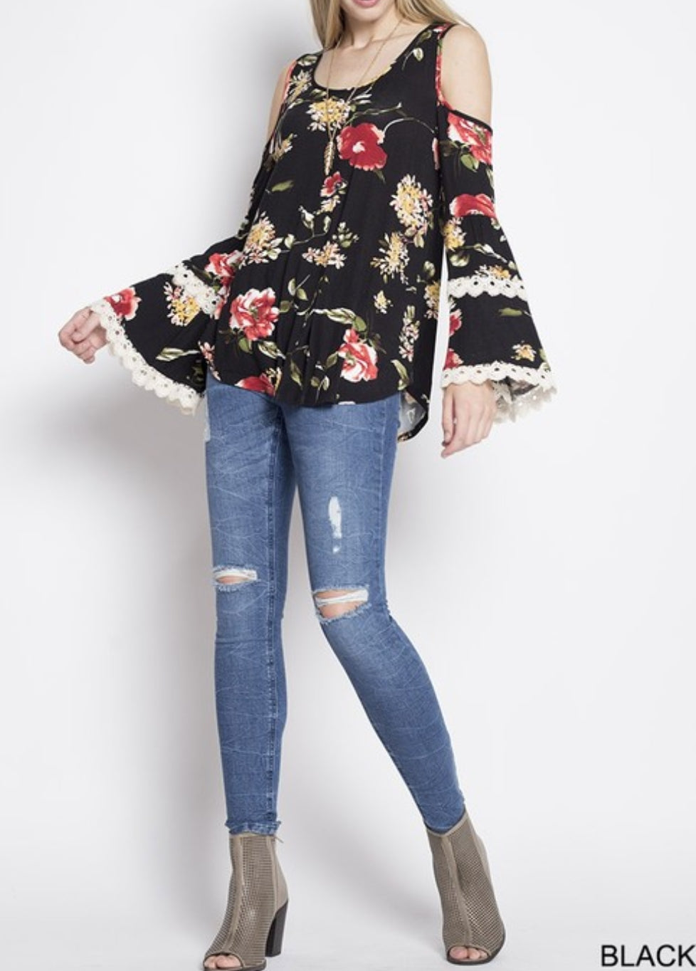 Cold shoulder - floral print top