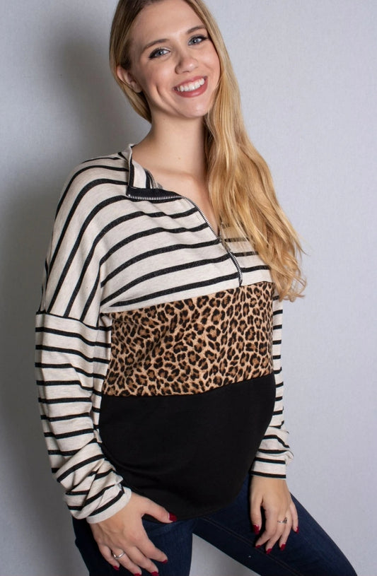 Zippered color block top