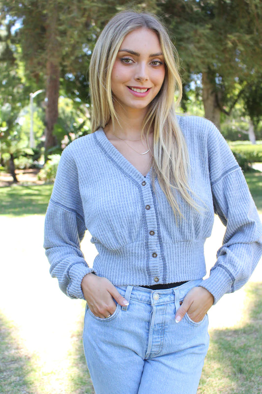 V Neck Long Sleeve Button Down Top